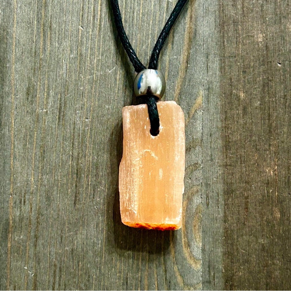 Handmade Peach Selenite Necklace Orange Selenite Pendant